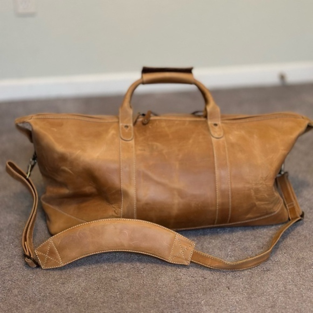 Canyon Outback Little River Genuine Leather Honey Brown Tan Duffel Bag GUC